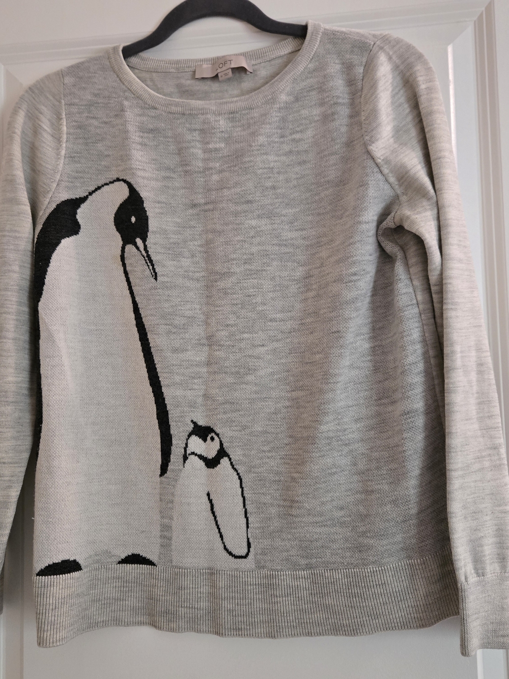 LOFT Light Gray & Black Penguin Knit Sweater